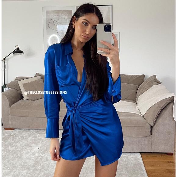 ZARA BLOGGER FAVE!!! V-Neck Short Dress with Self-Tie NWT - Picture 5 of 16